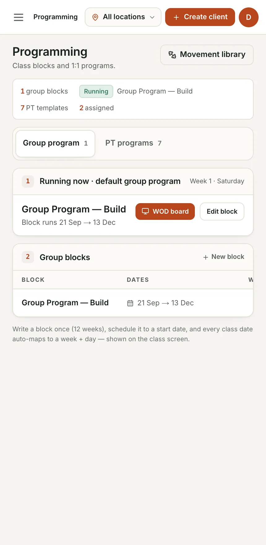 Console: Group blocks and PT templates, with what is running now.