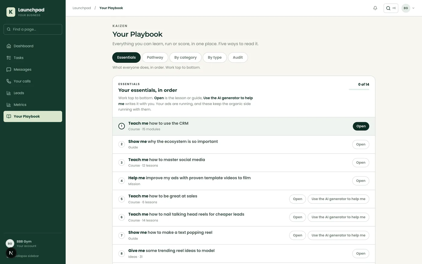 Playbooks on marketing, sales, systems and staff