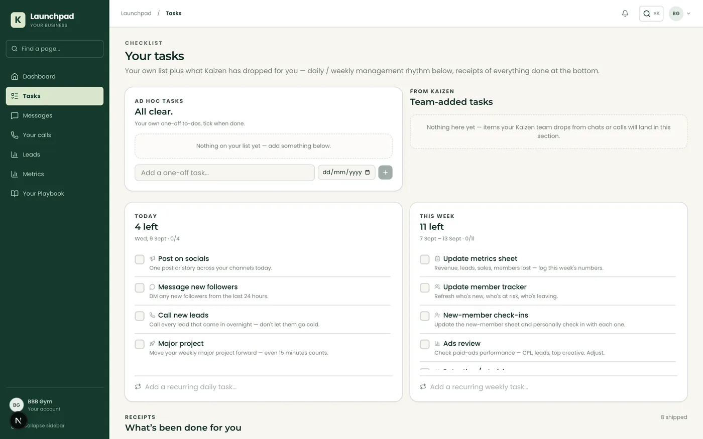A task list you and your team work from